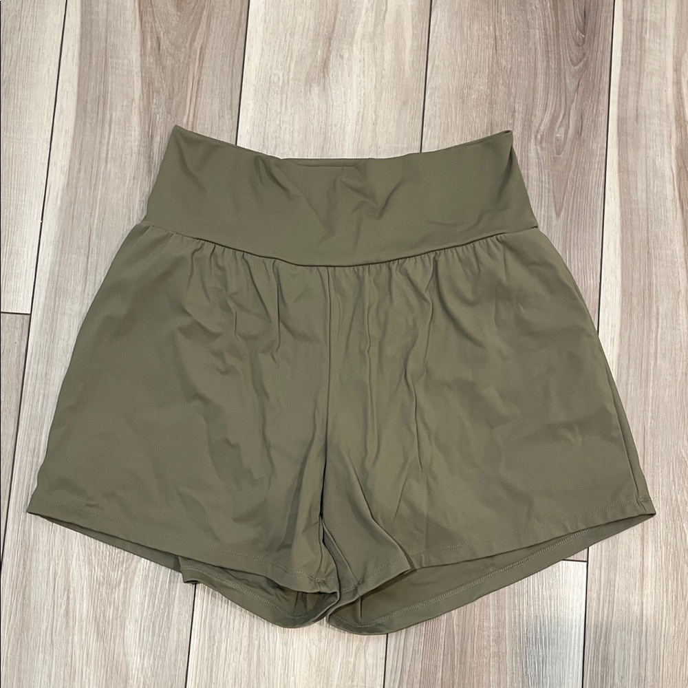 HALARA Olive High-Waist Athletic Shorts Long